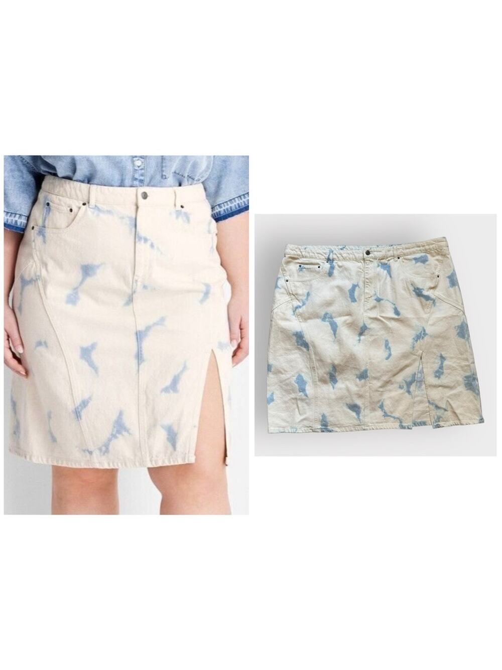 NEW Future Collective tie dye denim pencil skirt with slit